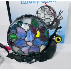Vintage Snail Stained Glass Table Lamp Tiffany Style Metal Night Light Quoizel